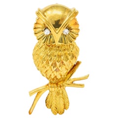 Tiffany & Co. Retro Diamond 18 Karat Gold Owl Brooch