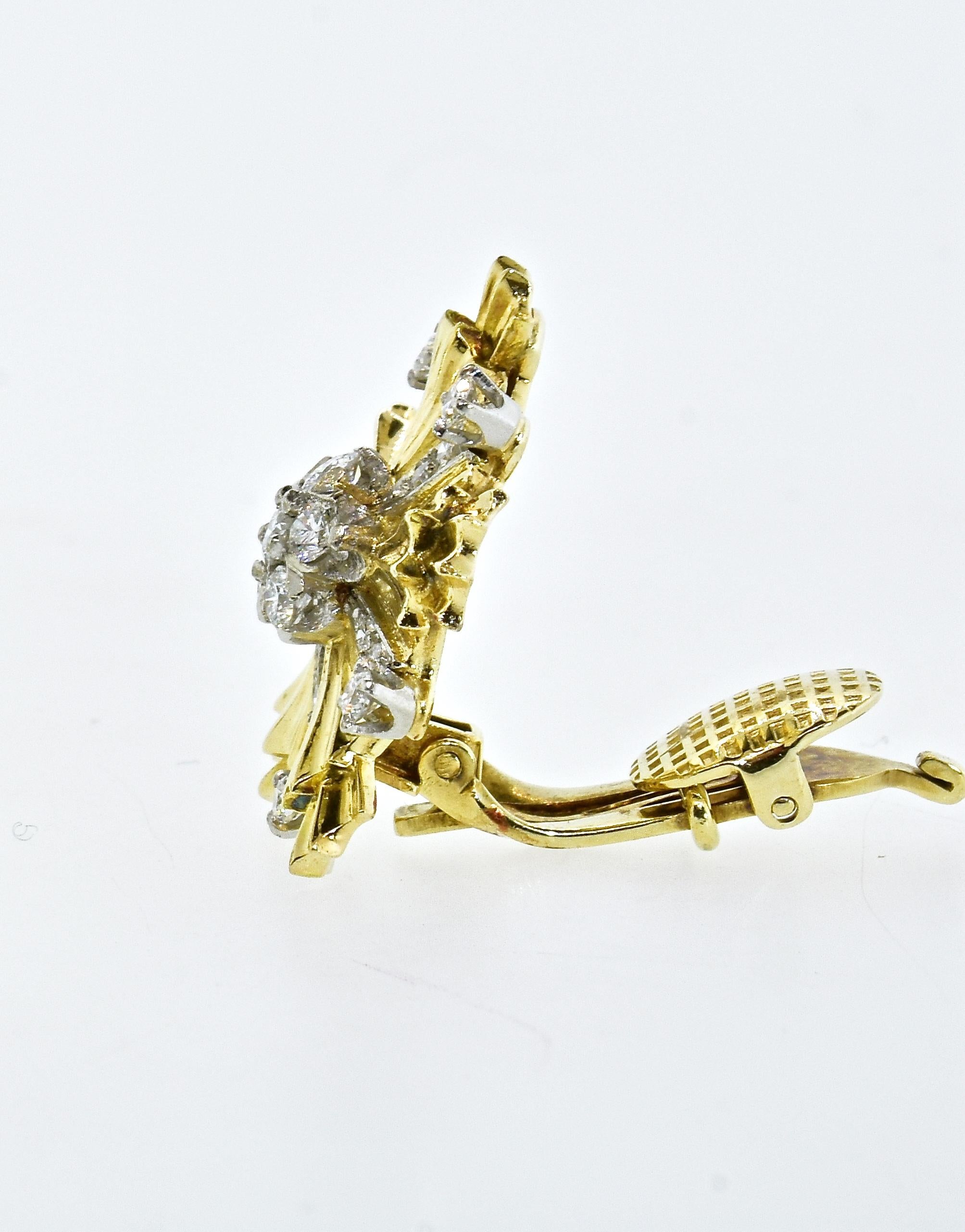 Brilliant Cut Tiffany & Co. Retro Diamond Earrings and Dress Clip Set, circa 1948