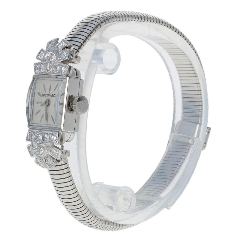 Round Cut Tiffany & Co. Retro Diamond Ladies Watch 900 Platinum Mechanical 2Yr Wnty .82ctw