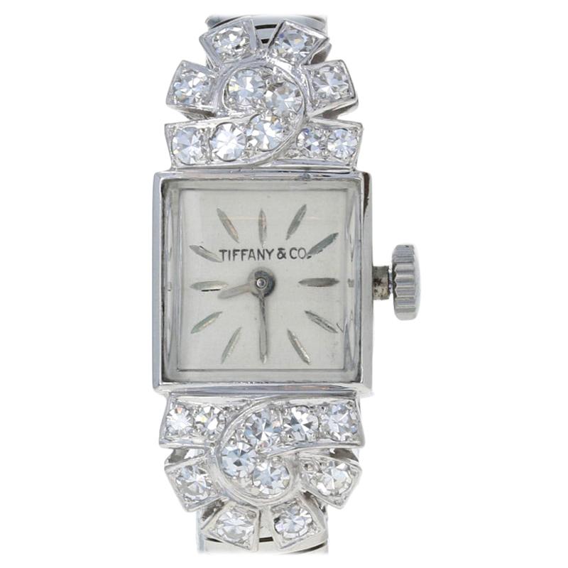 Tiffany & Co. Retro Diamond Ladies Watch 900 Platinum Mechanical 2Yr Wnty .82ctw