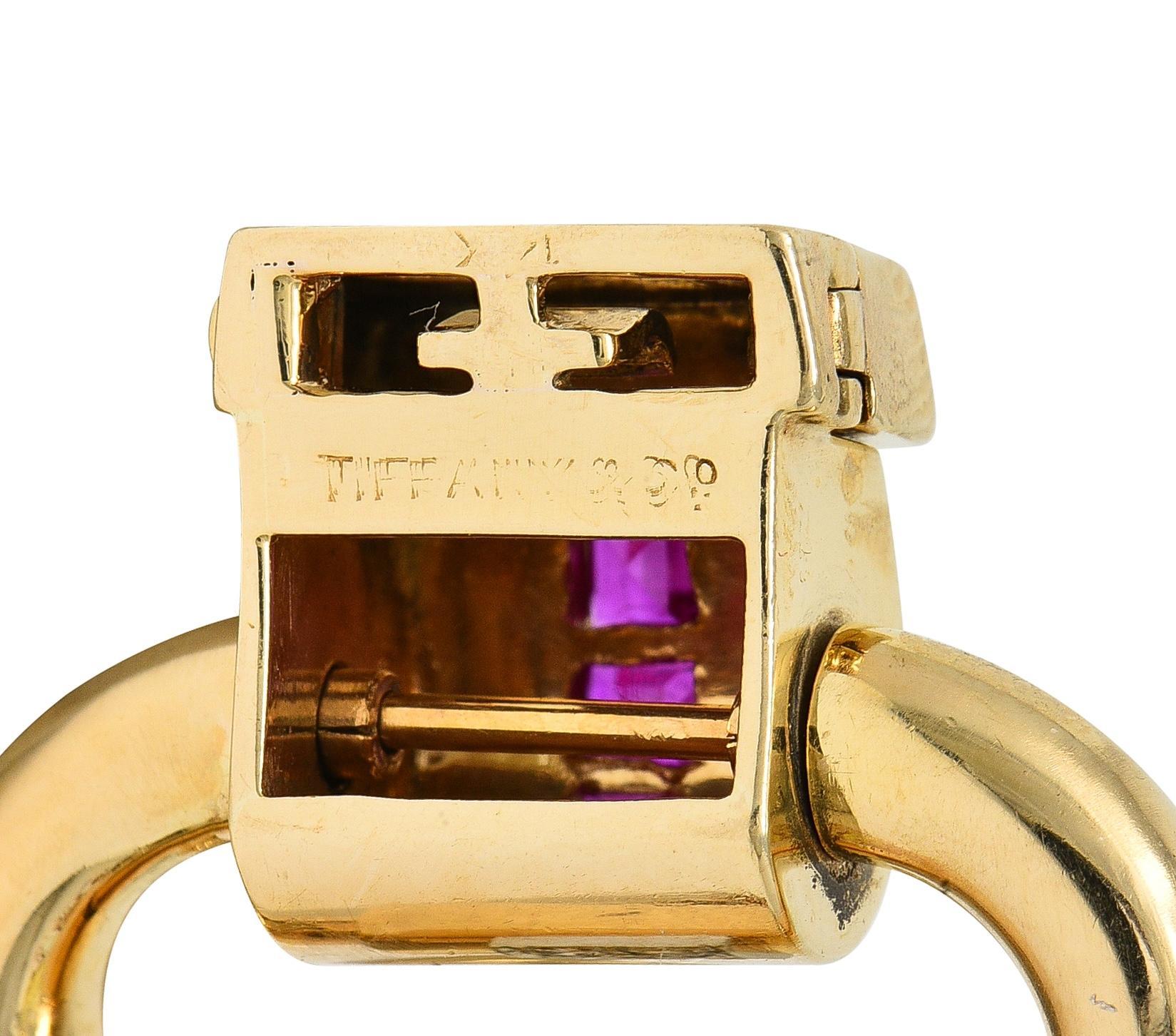 Tiffany & Co. Bracelet rétro en or jaune 14 carats avec diamants, rubis et platine en vente 1