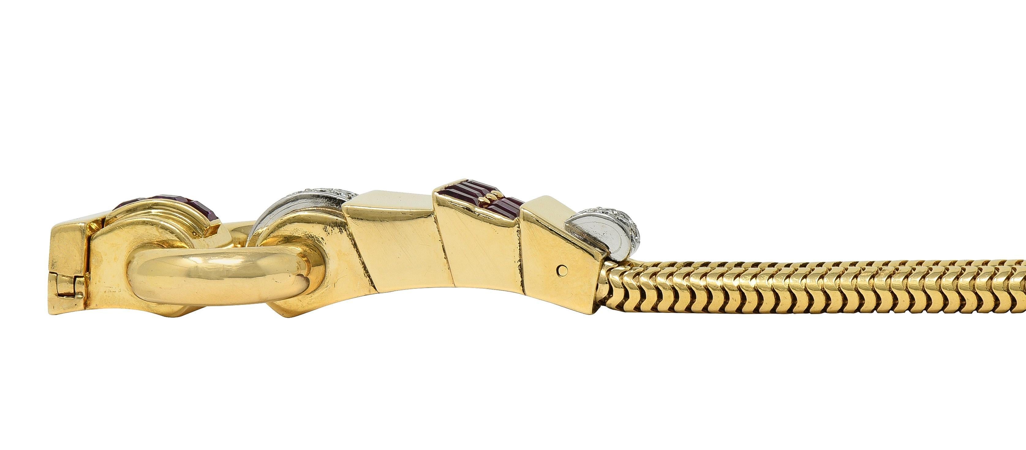 Tiffany & Co. Bracelet rétro en or jaune 14 carats avec diamants, rubis et platine en vente 2