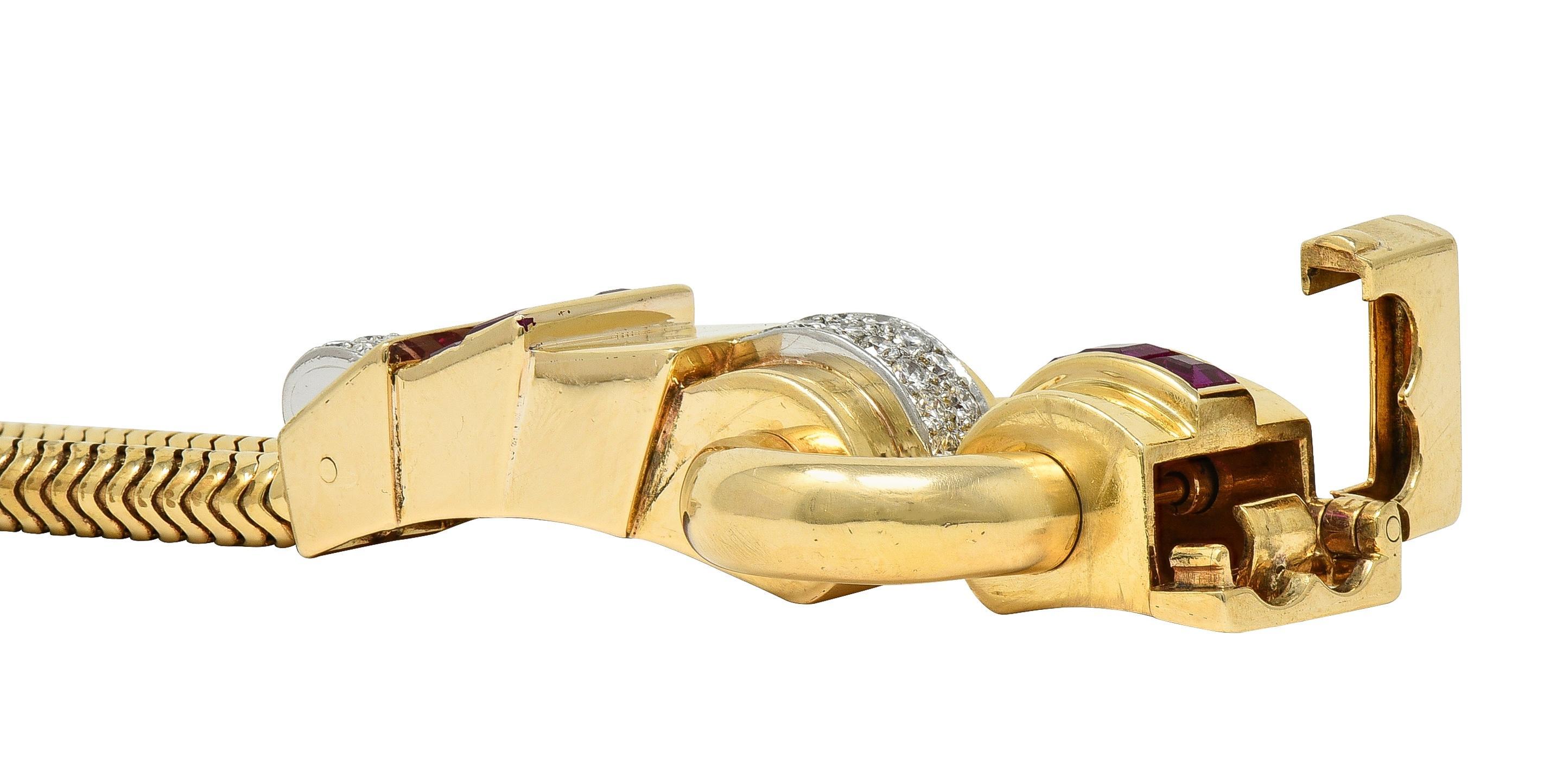 Tiffany & Co. Bracelet rétro en or jaune 14 carats avec diamants, rubis et platine en vente 3