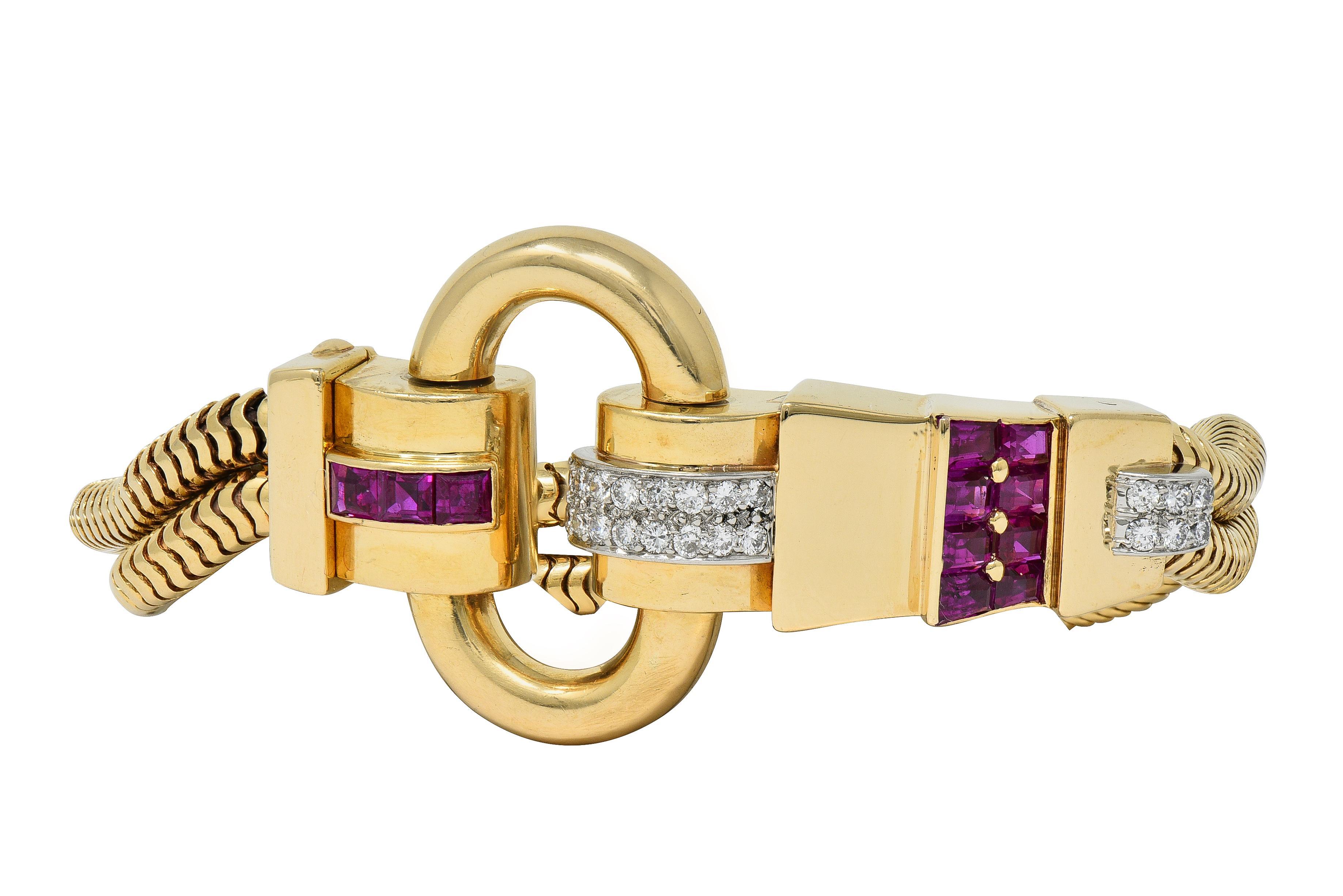Tiffany & Co. Bracelet rétro en or jaune 14 carats avec diamants, rubis et platine en vente 4