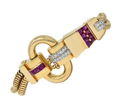 Tiffany & Co. Retro Diamant Rubin Platin 14K Gelbgold Schnalle-Armband