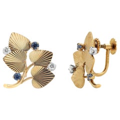 Tiffany Co Retro Diamond Sapphire 14 Karat Yellow Gold 1 Inch Long Earrings