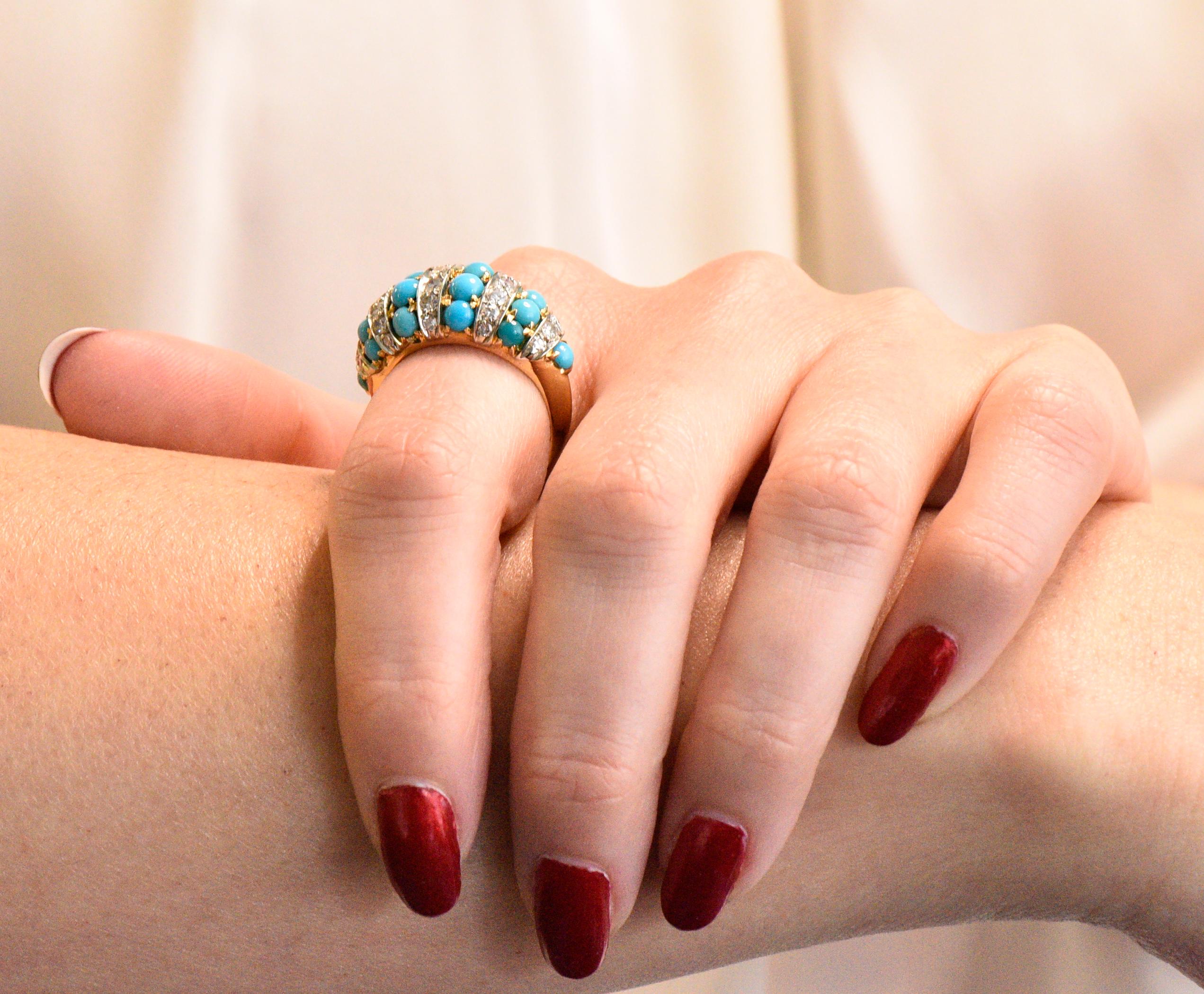 Tiffany & Co. Retro French Diamond Turquoise 18 Karat Gold Ring 6