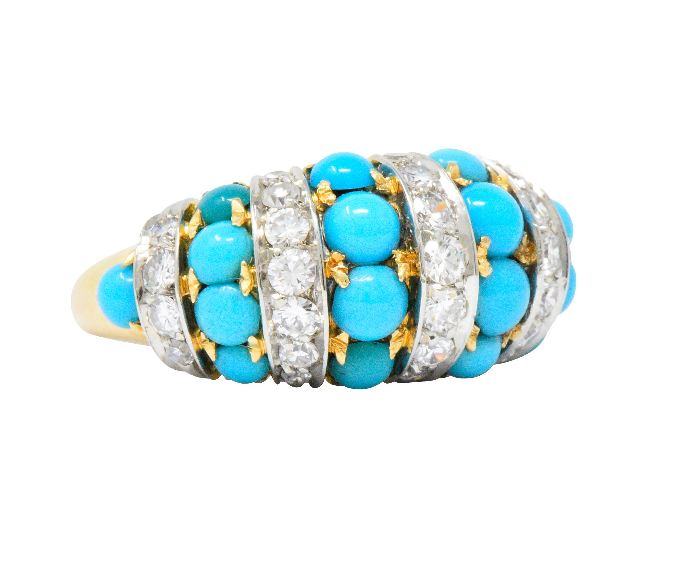 Tiffany & Co. Retro French Diamond Turquoise 18 Karat Gold Ring im Zustand „Hervorragend“ in Philadelphia, PA