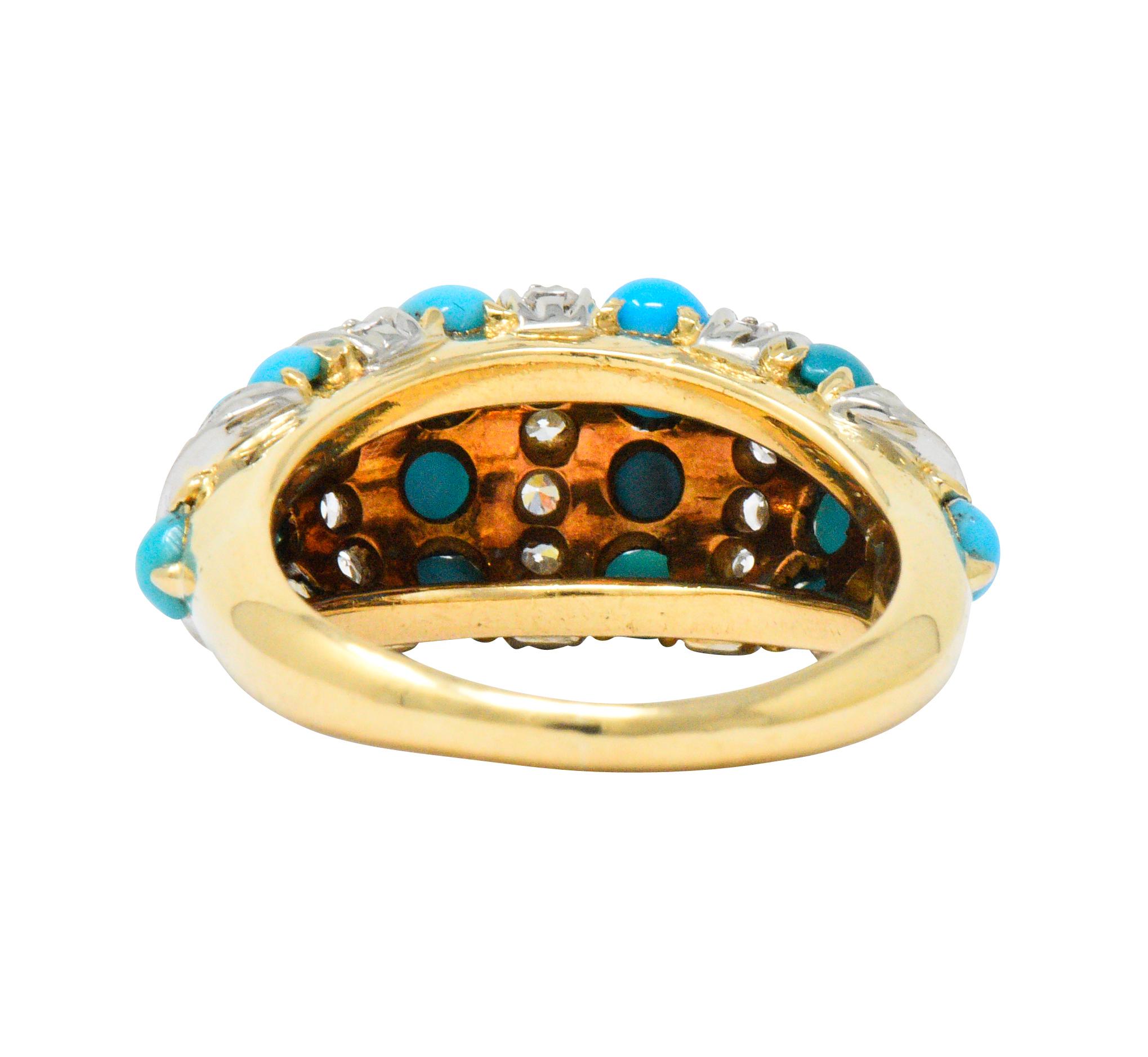 Tiffany & Co. Retro French Diamond Turquoise 18 Karat Gold Ring 1