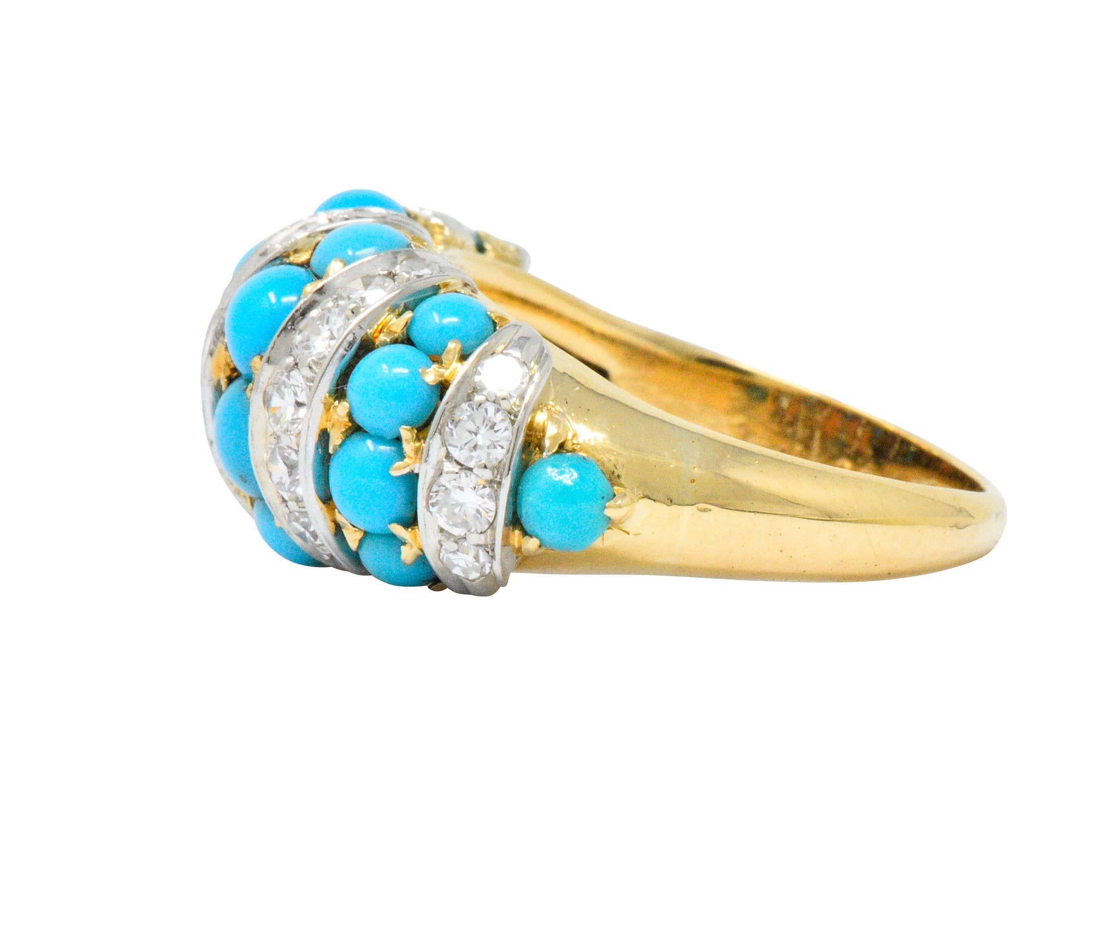 Tiffany & Co. Retro French Diamond Turquoise 18 Karat Gold Ring 2