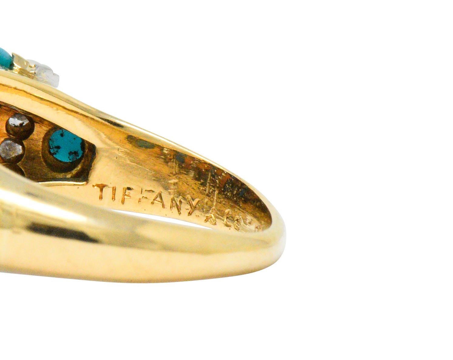 Tiffany & Co. Retro French Diamond Turquoise 18 Karat Gold Ring 3