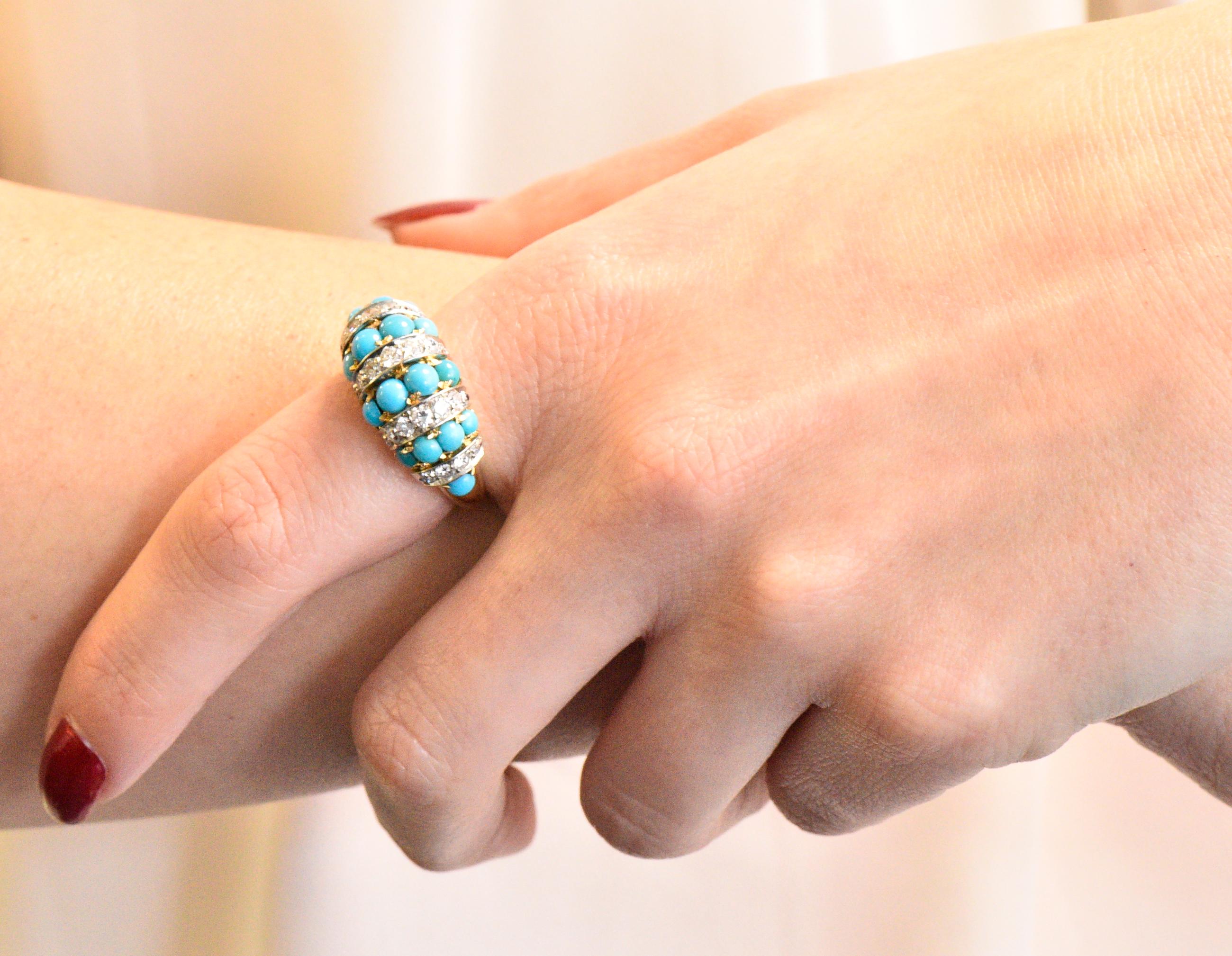 Tiffany & Co. Retro French Diamond Turquoise 18 Karat Gold Ring 5
