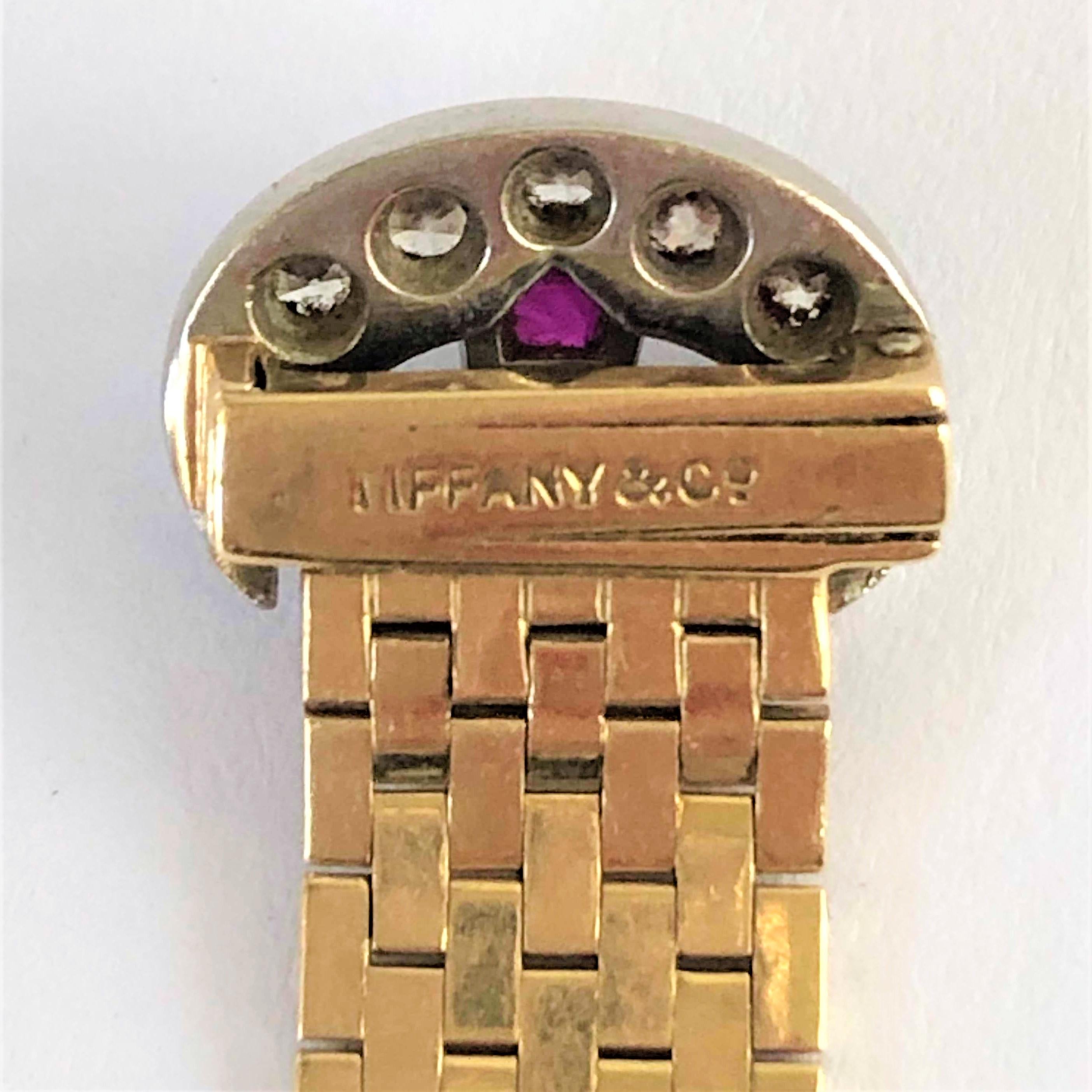 Tiffany & Co. Retro, Gold, Diamond, and Ruby Buckle Ring In Good Condition In Palm Beach, FL
