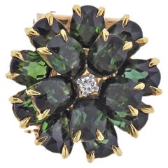 Tiffany & Co Vintage Green Tourmaline Diamond Gold Flower Brooch