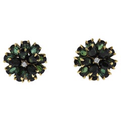 Tiffany & Co. Boucles d'oreilles rétro Tourmaline verte Diamant Fleur d'or