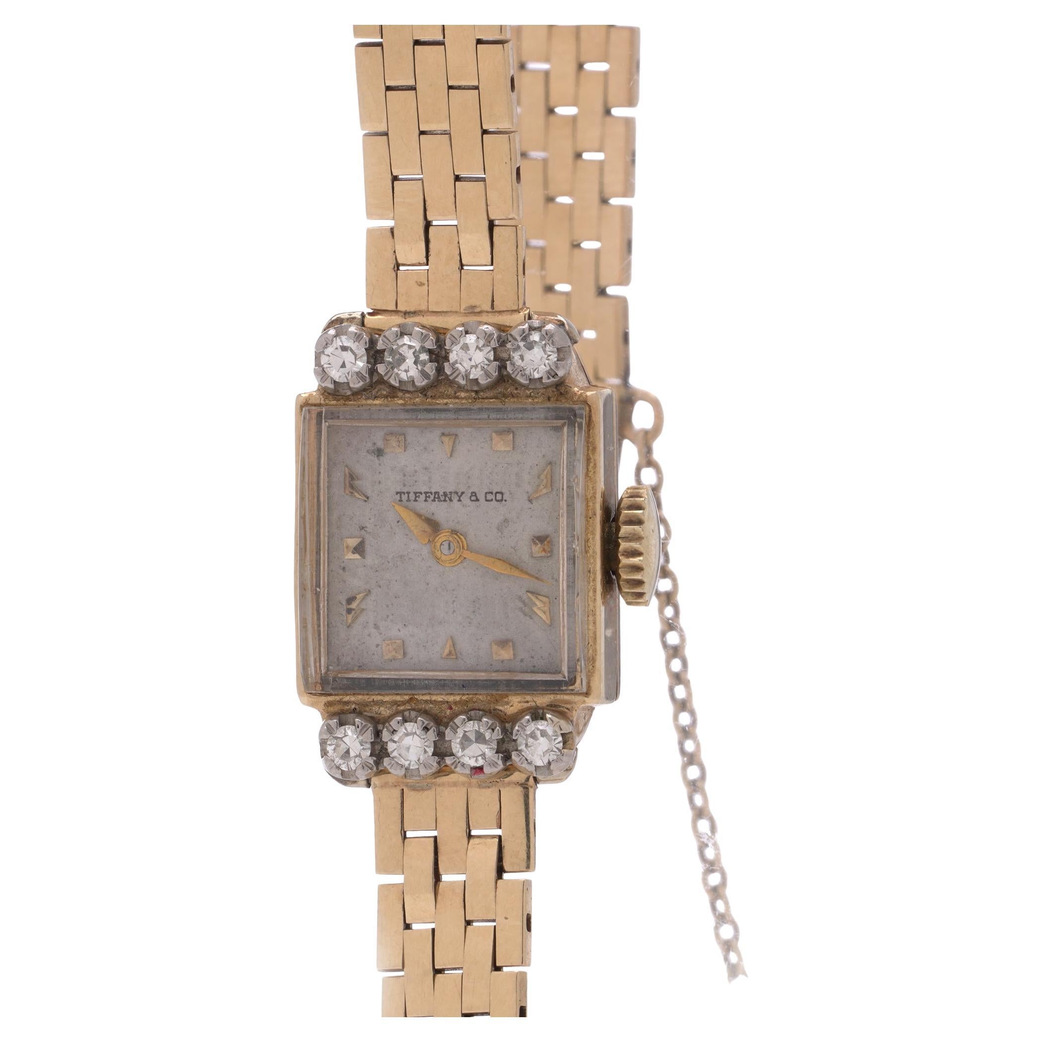Reloj de cóctel Tiffany 
Co. retro para señora con diamantes, años 50 en venta