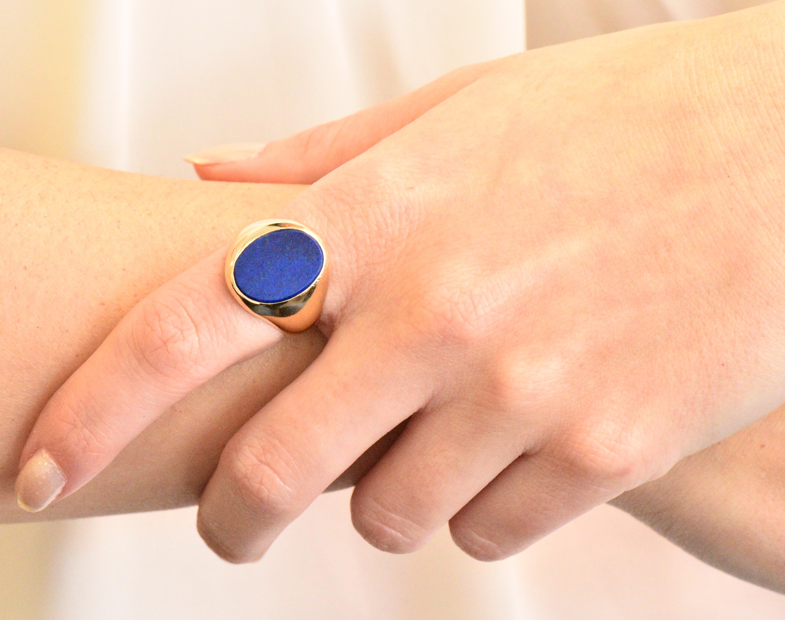 Tiffany & Co. Retro Lapis Lazuli 14 Karat Gold Unisex Signet Ring 1