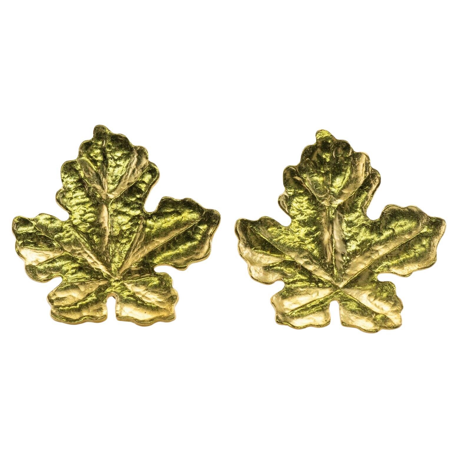 Tiffany & Co Retro Leaf Earrings 18K Gold For Sale