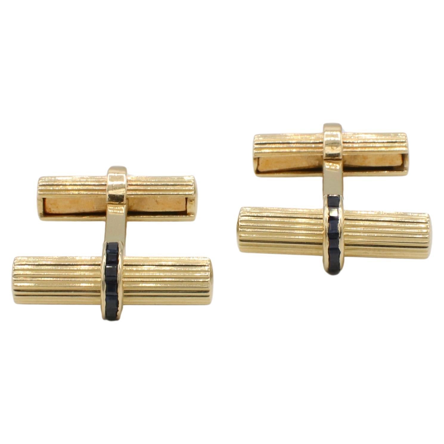 Tiffany
Co. Gemelli da polso retrò Mid-Century in oro giallo 18 carati con zaffiro blu