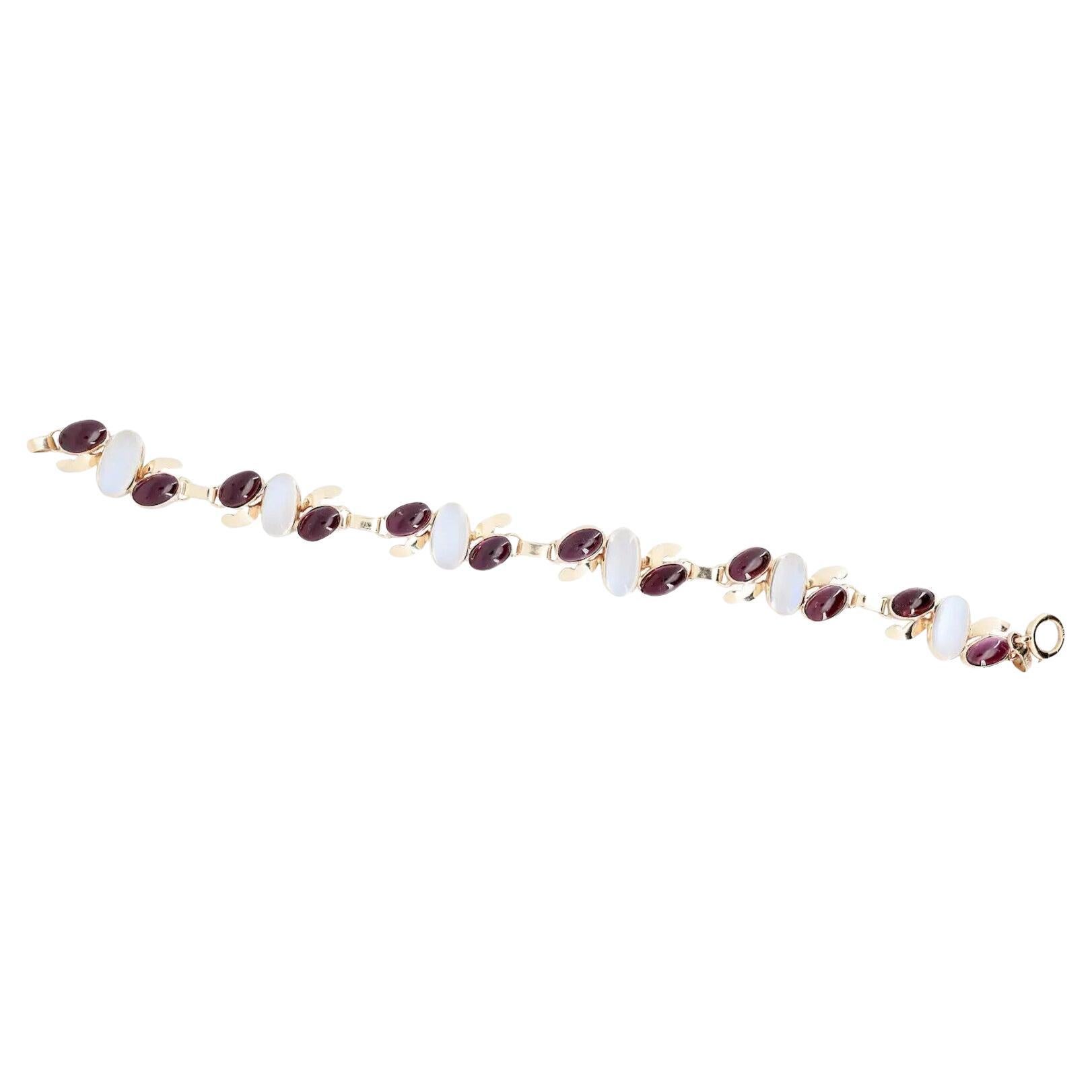 Tiffany & Co Retro Moonstone and Almandine Garnet Bracelet in 14K Yellow Gold For Sale