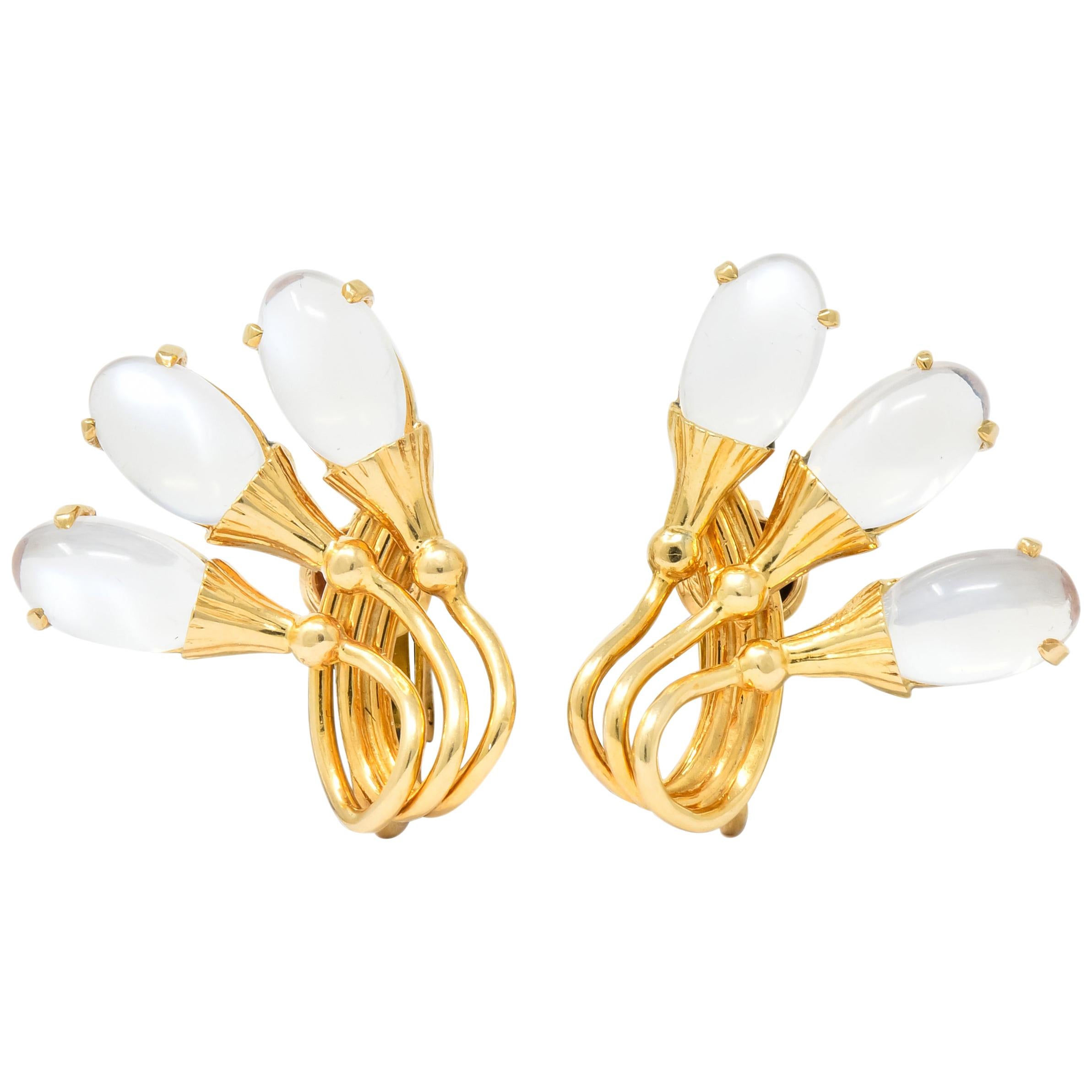 Tiffany & Co. Retro Moonstone Cattail Ear-Clip Earrings