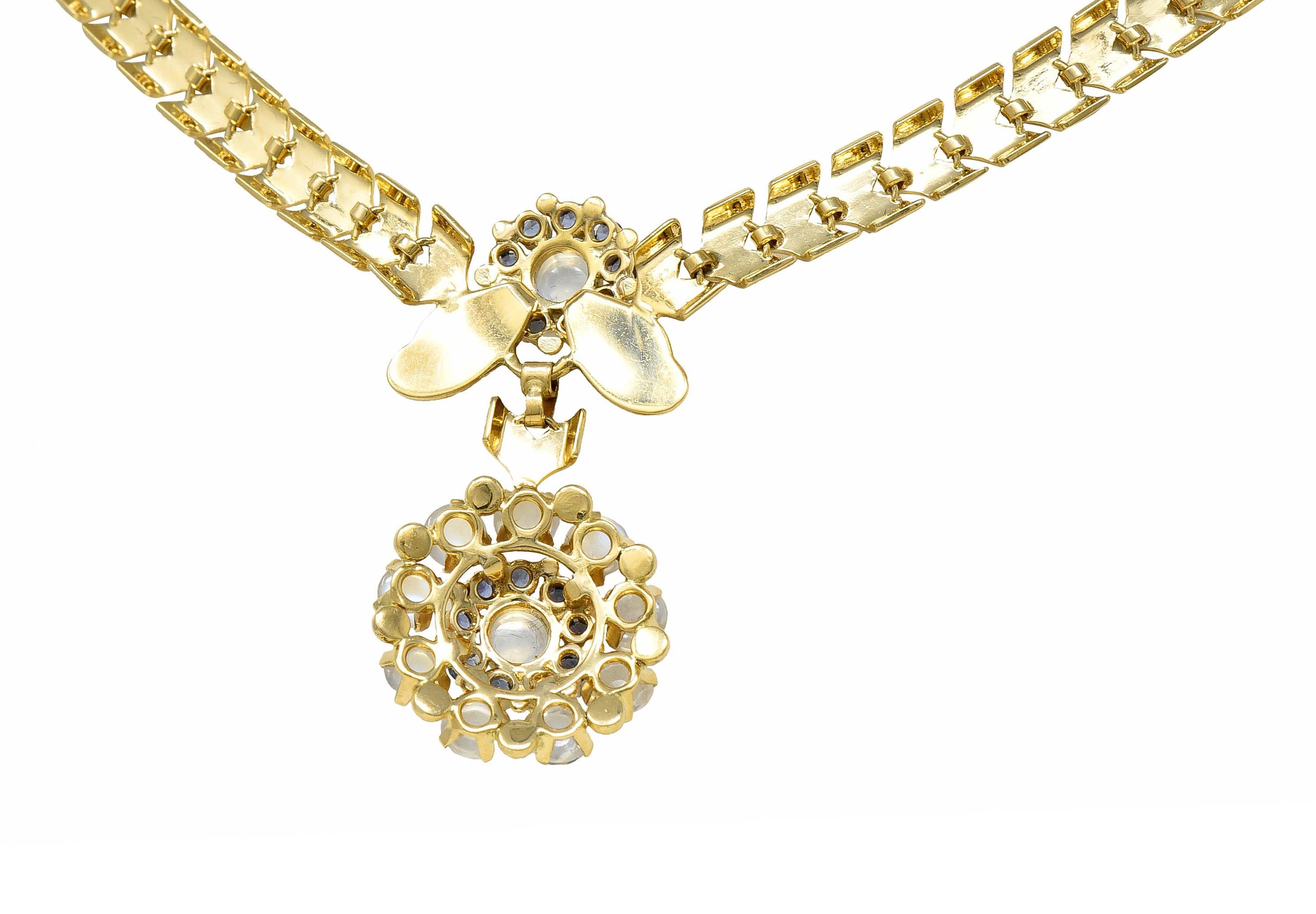 Tiffany & Co. Retro Mondstein Saphir 14 Karat Gold Floral Cluster Halskette im Zustand ��„Hervorragend“ in Philadelphia, PA