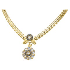 Tiffany & Co. Retro Mondstein Saphir 14 Karat Gold Floral Cluster Halskette