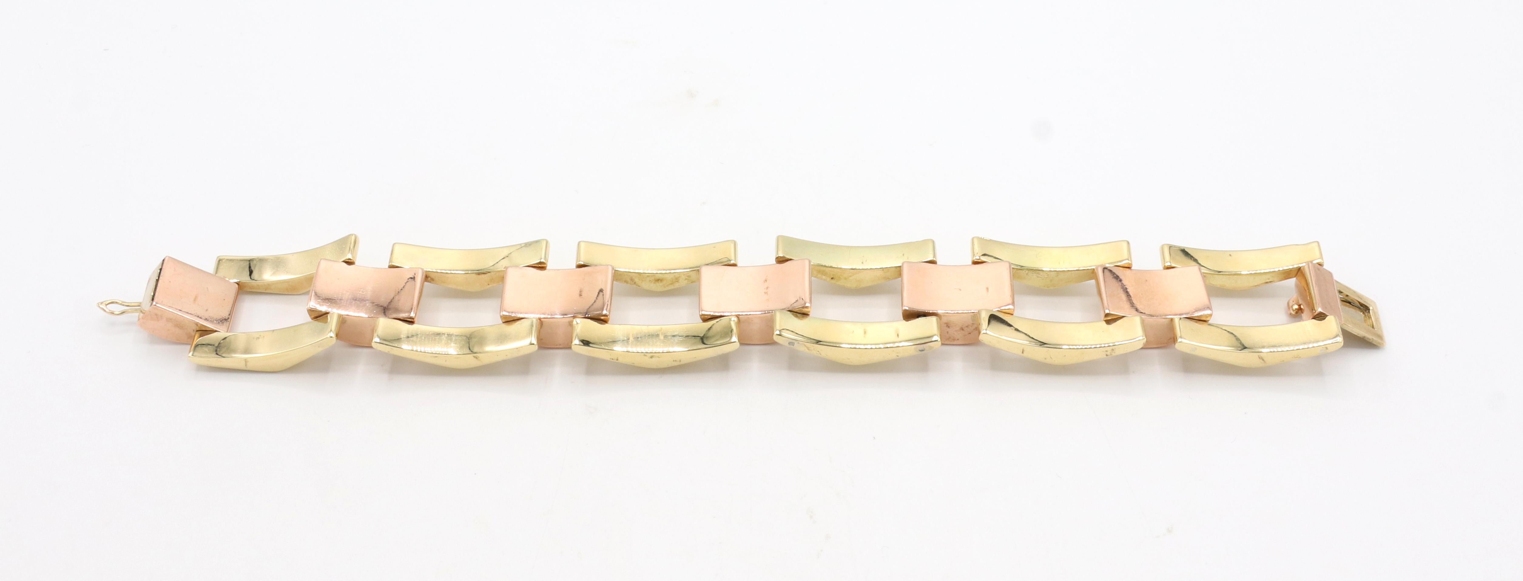 Tiffany & Co. Retro-Gliederarmband aus 14 Karat Gold in Rosa & Gelb im Zustand „Gut“ in  Baltimore, MD