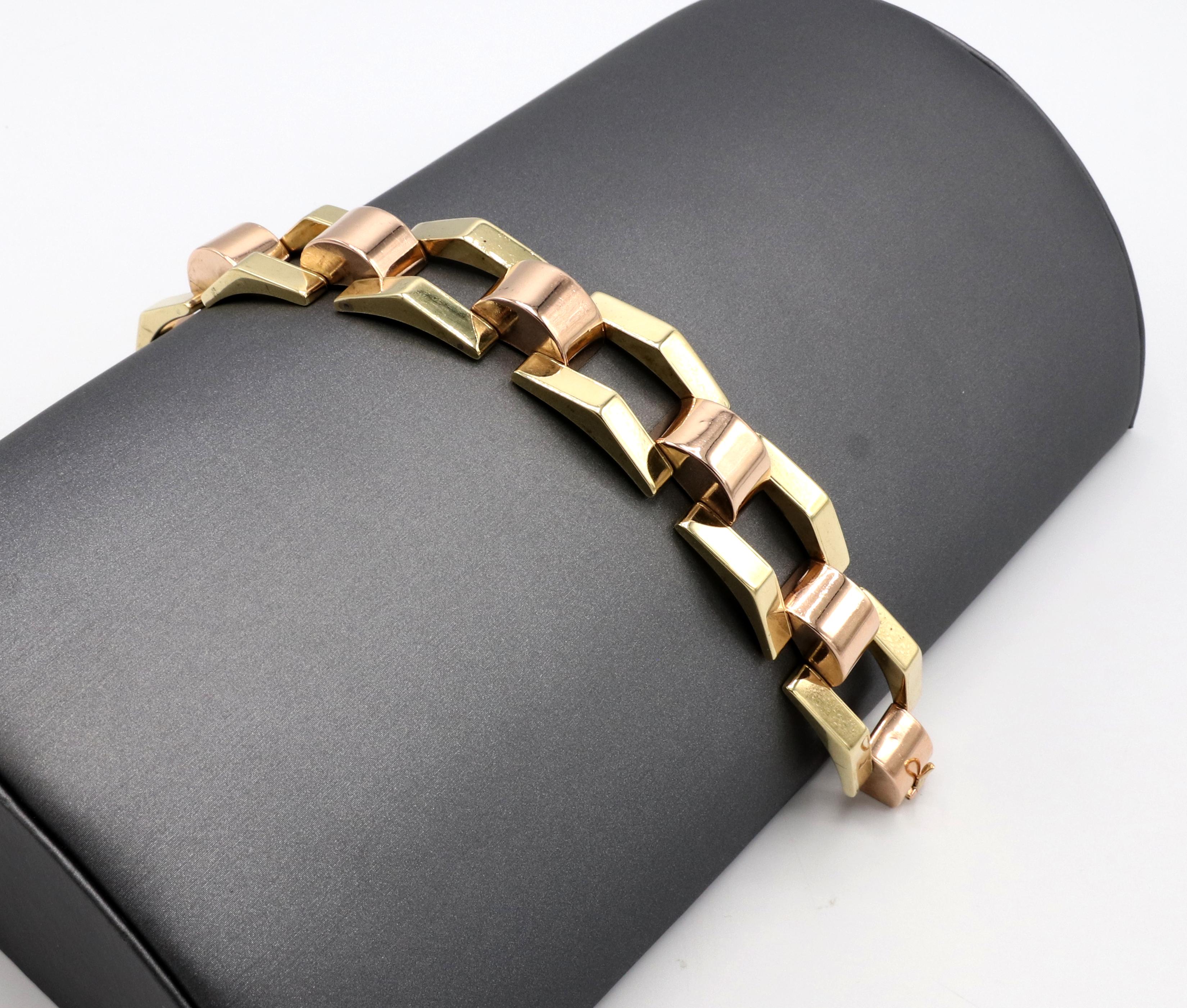 Women's Tiffany & Co. Retro Pink & Yellow 14 Karat Gold Link Bracelet
