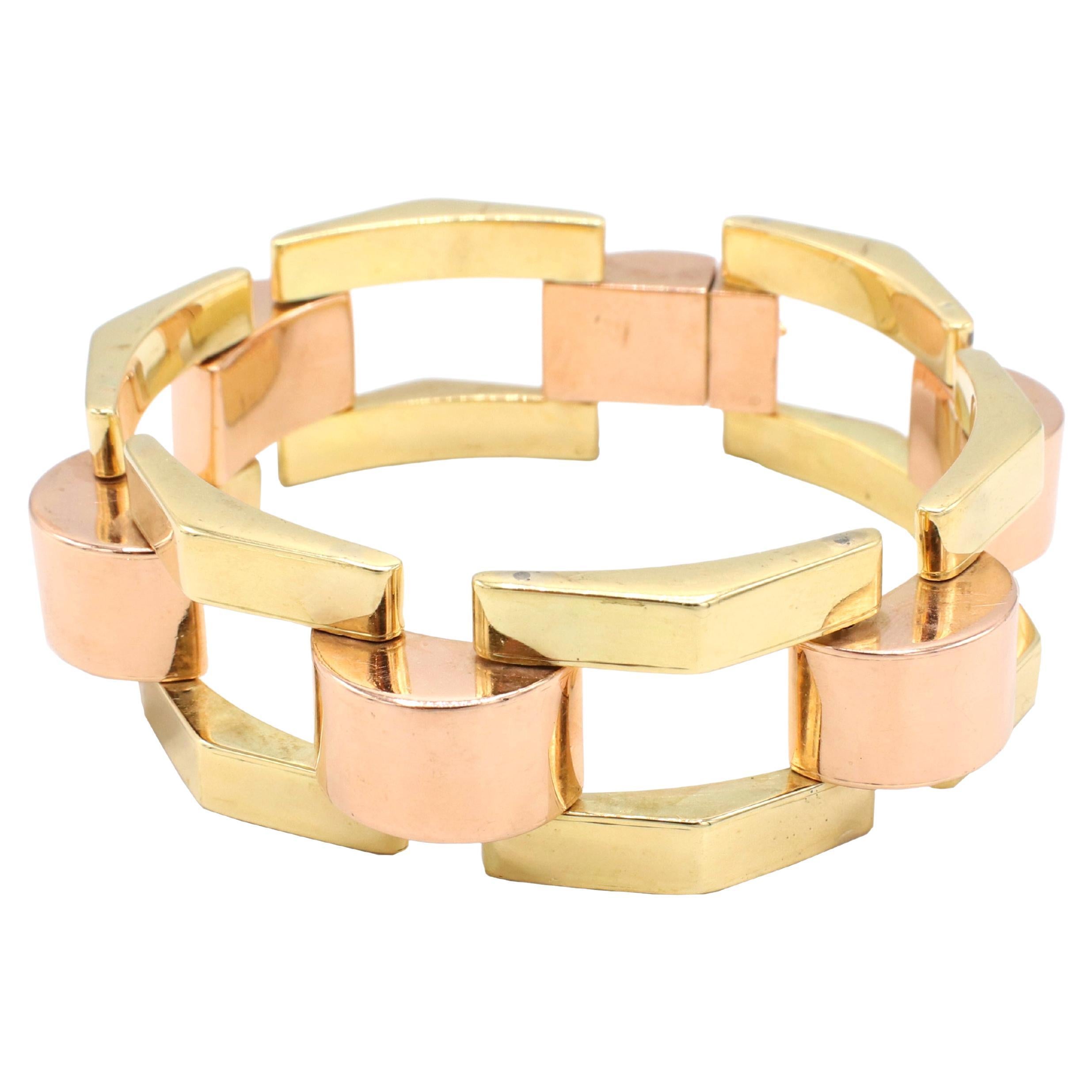 Tiffany & Co. Retro Pink & Yellow 14 Karat Gold Link Bracelet