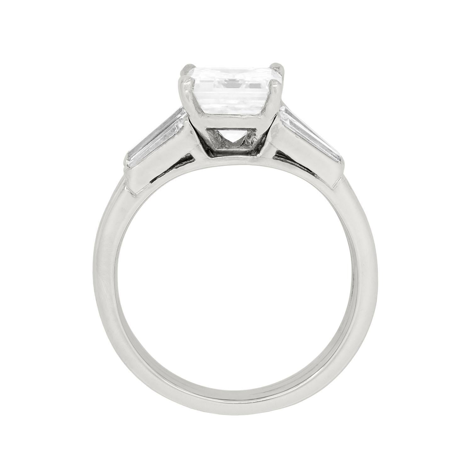 Women's TIFFANY & CO Retro Platinum Emerald Cut Diamond Engagement Ring 3.03ct For Sale