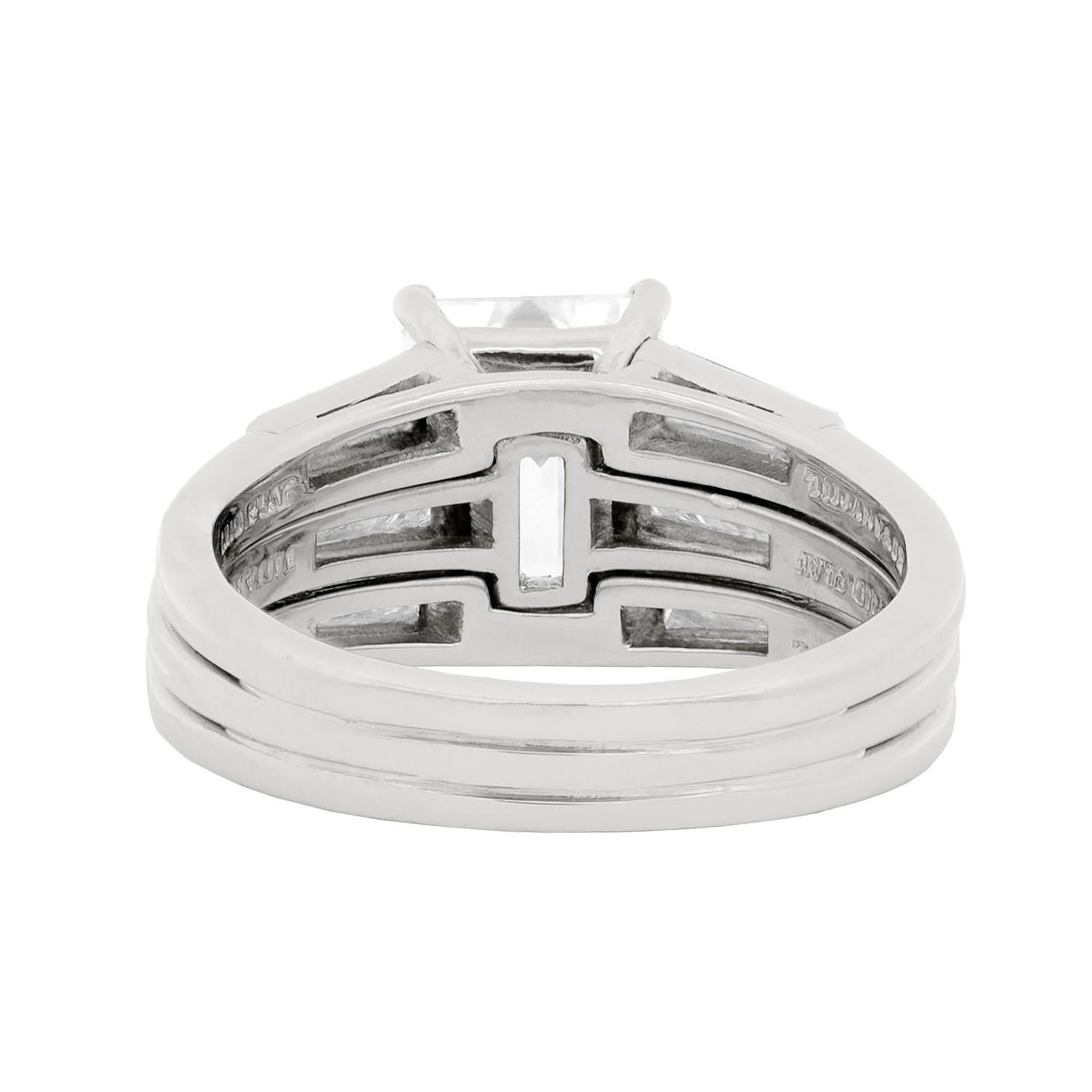 TIFFANY & CO Retro Platinum Emerald Cut Diamond Engagement Ring 3.03ct For Sale 1