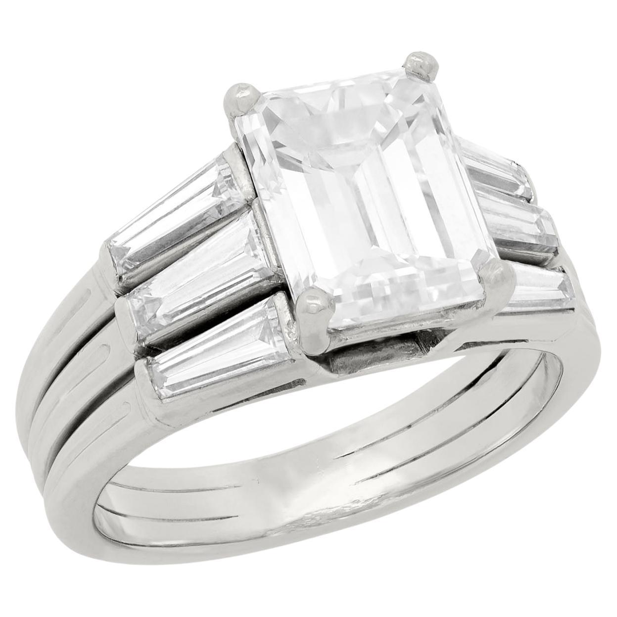 TIFFANY & CO Retro Platinum Emerald Cut Diamond Engagement Ring 3.03ct For Sale