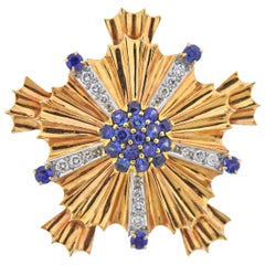 Tiffany & Co. Retro Rose Gold Diamond Sapphire Brooch