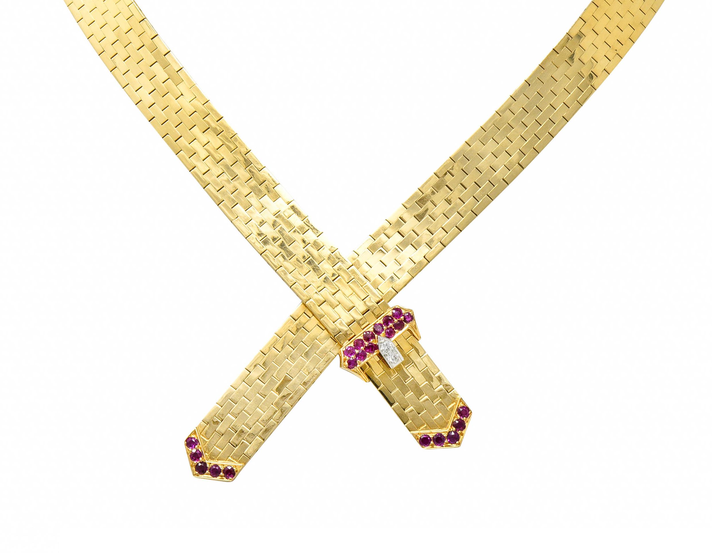 Tiffany & Co. Retro Ruby Diamond 14 Karat Gold Buckle Collar Necklace 4