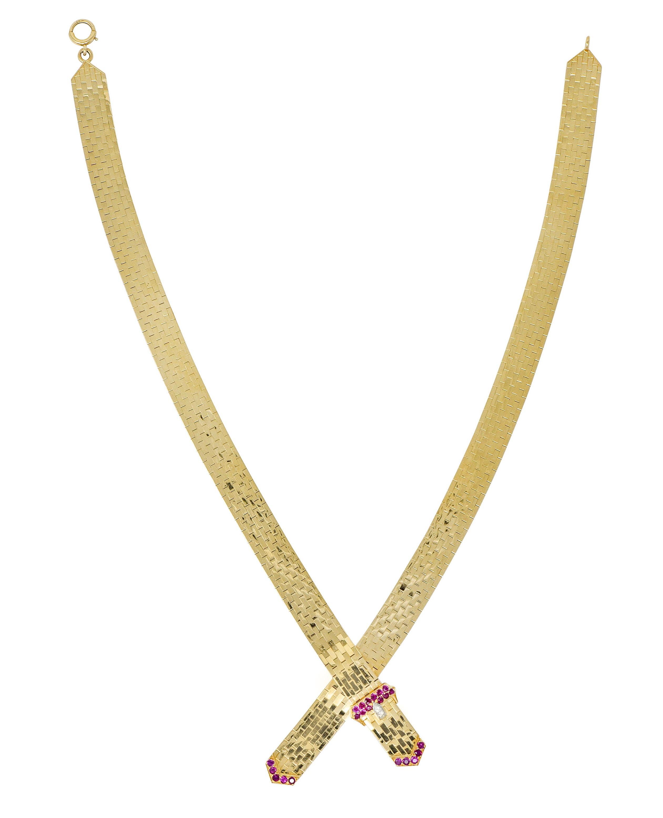 Tiffany & Co. Retro Ruby Diamond 14 Karat Gold Buckle Collar Necklace 5