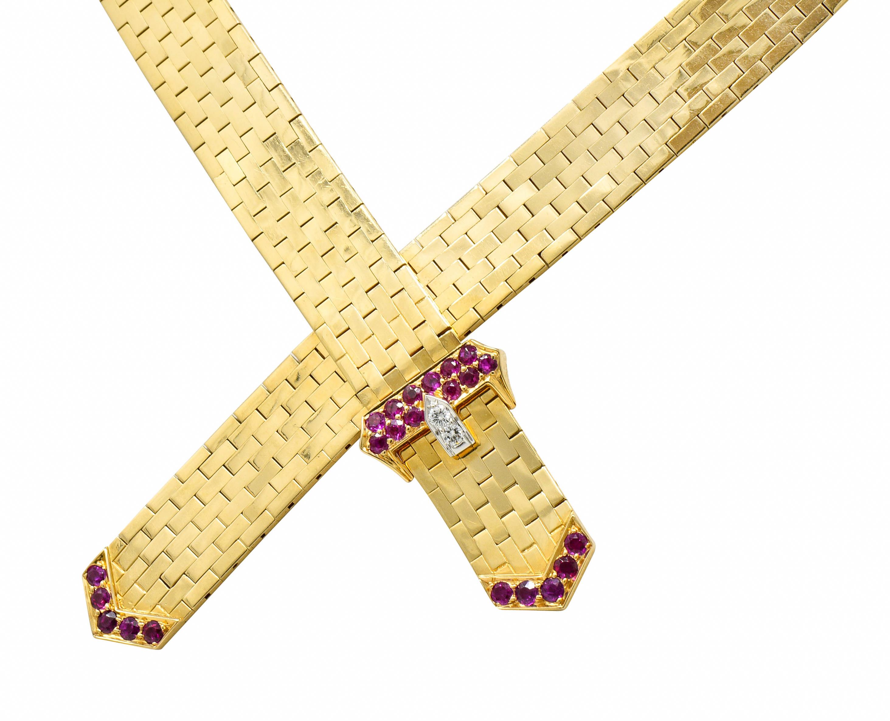 Women's or Men's Tiffany & Co. Retro Ruby Diamond 14 Karat Gold Buckle Collar Necklace