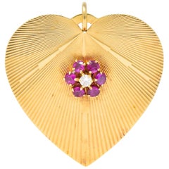 Tiffany & Co. Retro Ruby Diamond 14 Karat Gold Oversized Heart Pendant