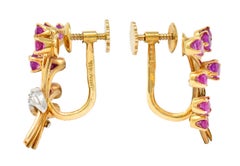 Tiffany & Co. Retro Ruby Diamond Platinum 14 Karat Yellow Gold Vintage Earrings