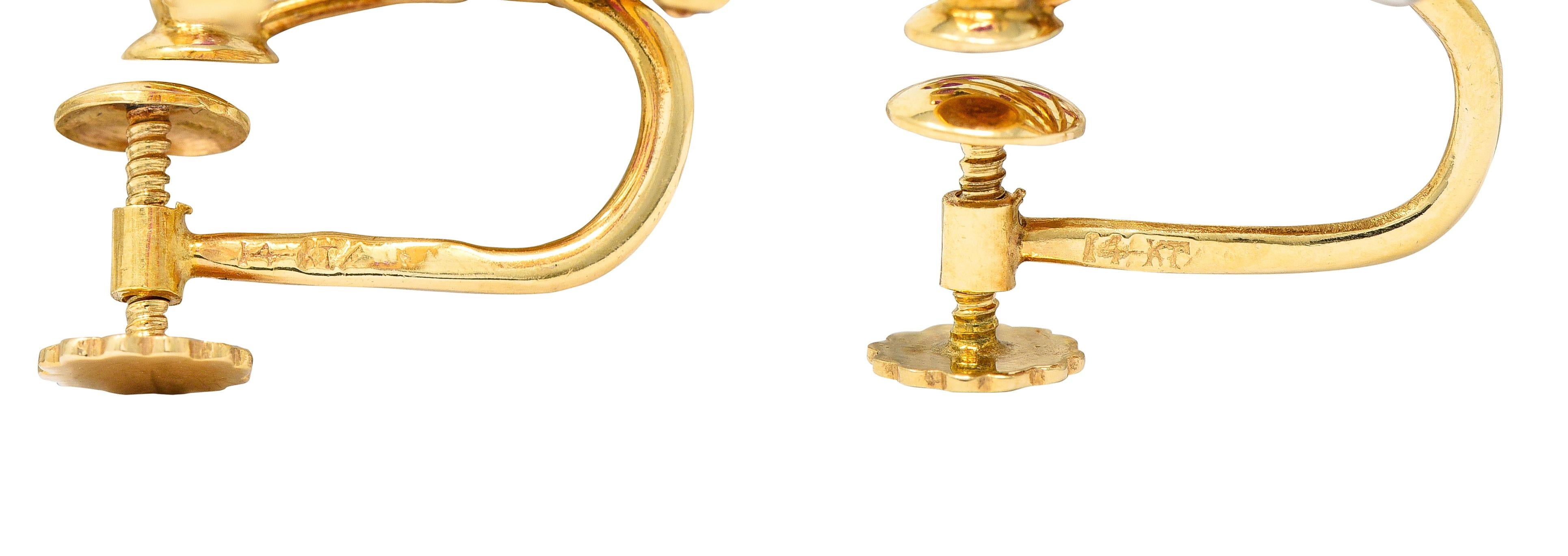 Women's or Men's Tiffany & Co. Retro Ruby Diamond Platinum 14 Karat Yellow Gold Vintage Earrings