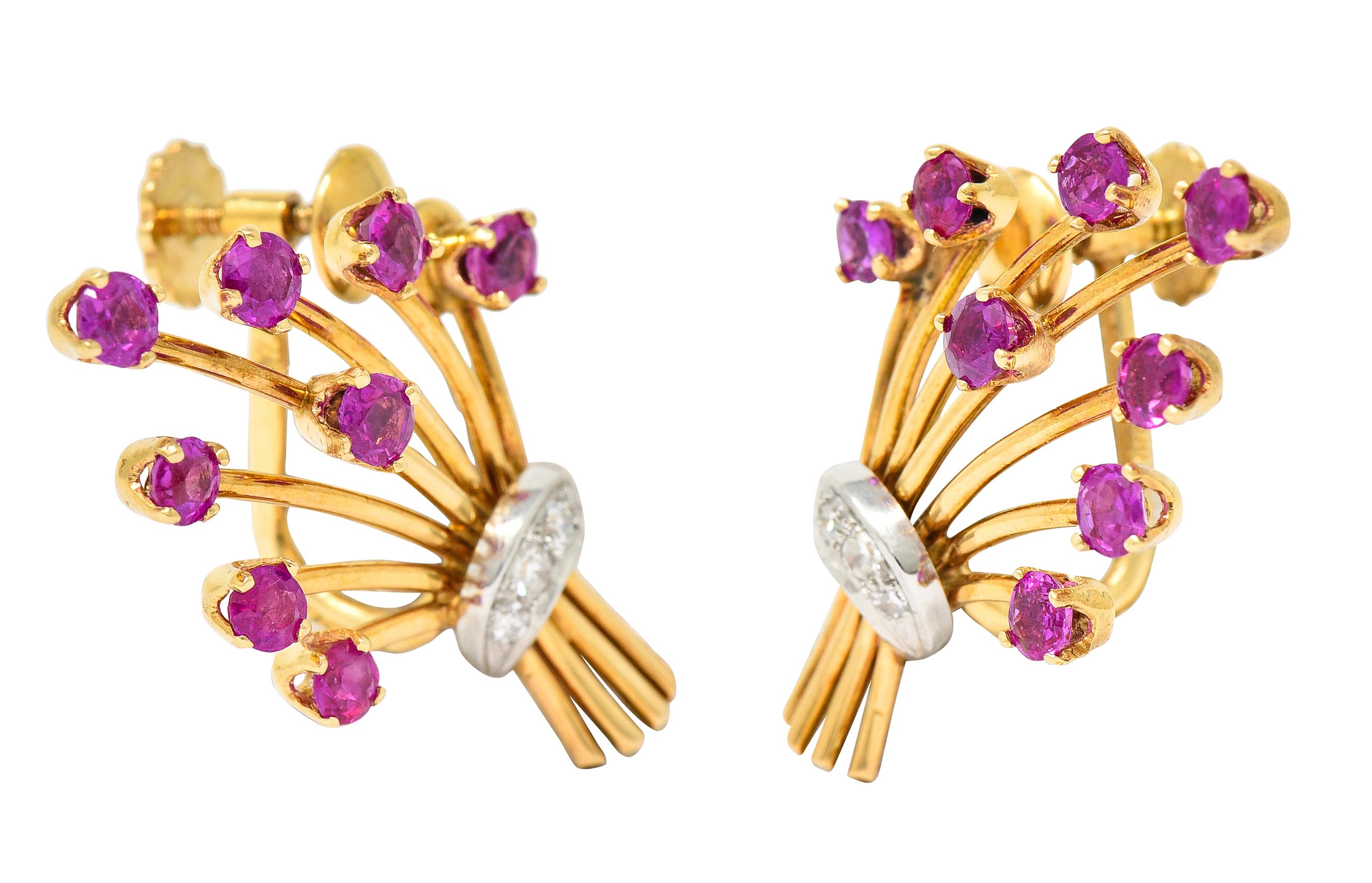 Tiffany & Co. Retro Ruby Diamond Platinum 14 Karat Yellow Gold Vintage Earrings 3