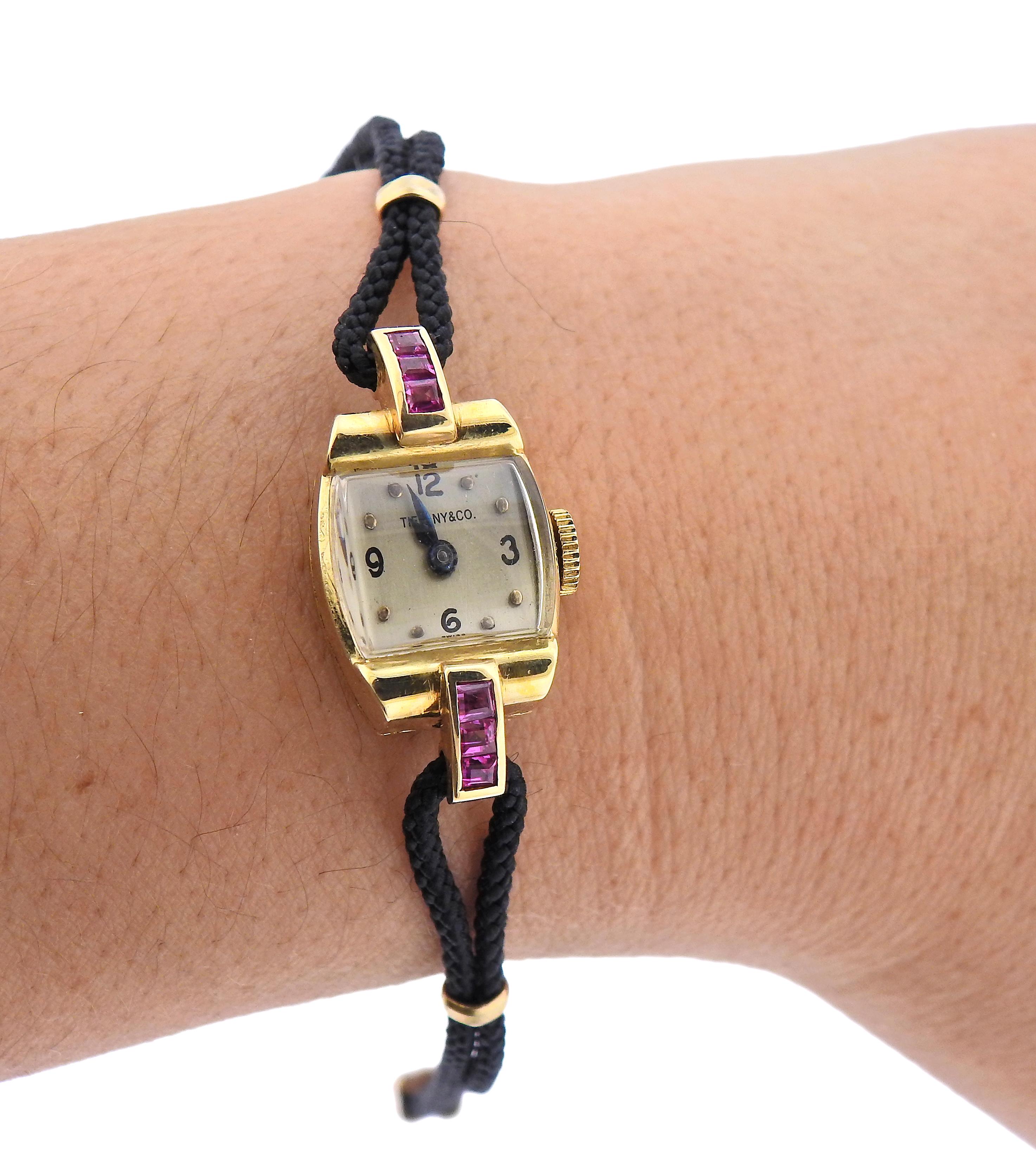 Tiffany & Co Retro Ruby Gold Ladies Watch In Good Condition In New York, NY