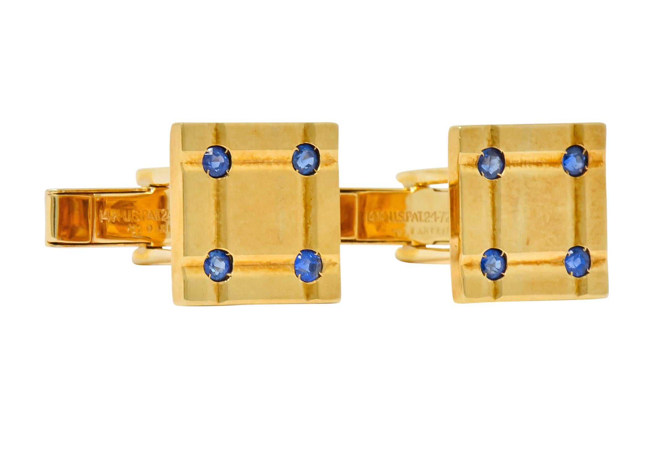 Round Cut Tiffany & Co. Retro Sapphire 14 Karat Yellow Gold Men's Dress Set, circa 1940