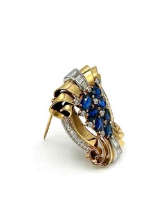 Tiffany & Co. Retro Sapphire and Diamond 18K Yellow Gold Brooch