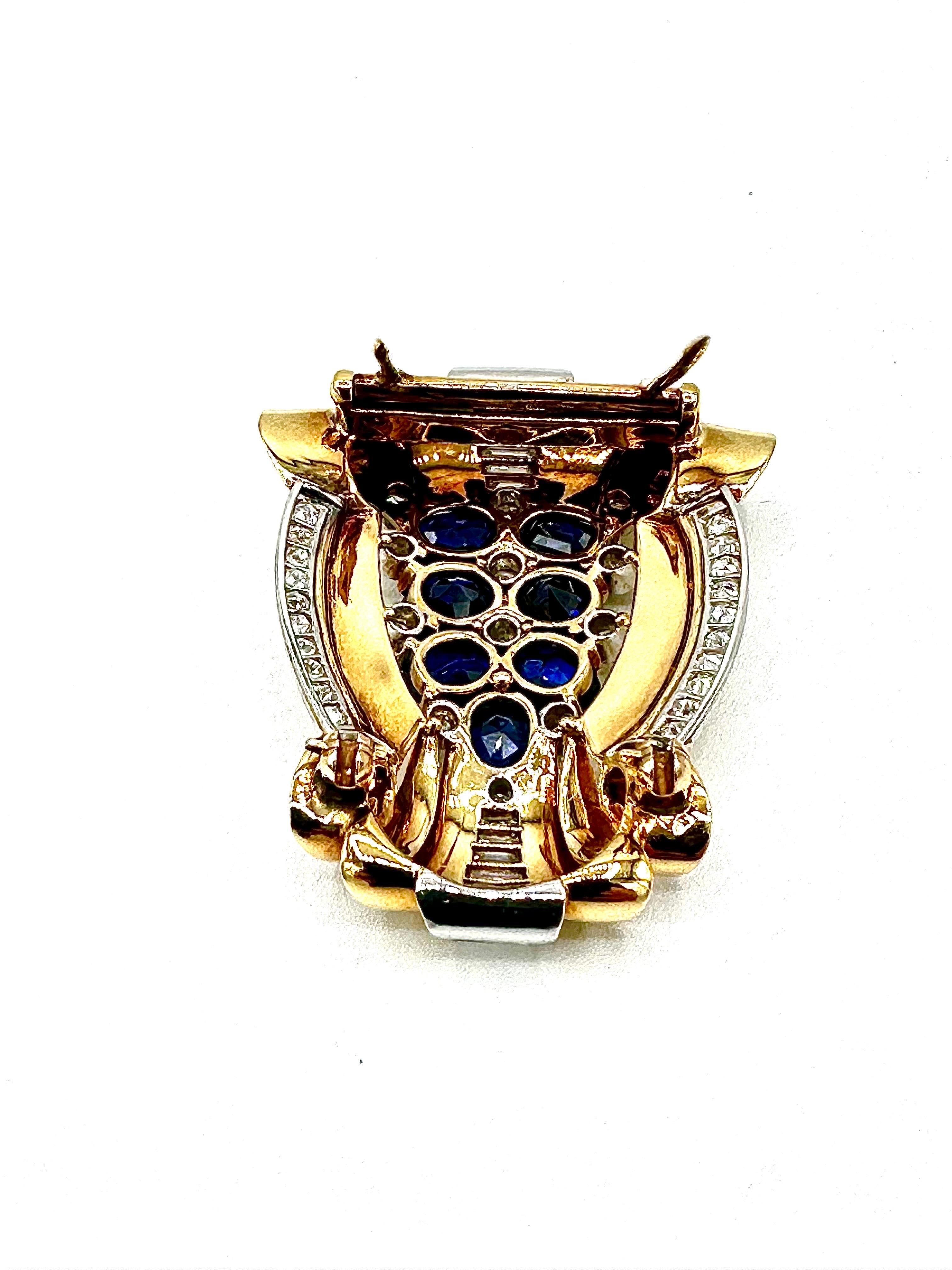Tiffany & Co. Retro Sapphire and Diamond 18K Yellow Gold Brooch In Excellent Condition For Sale In Chevy Chase, MD