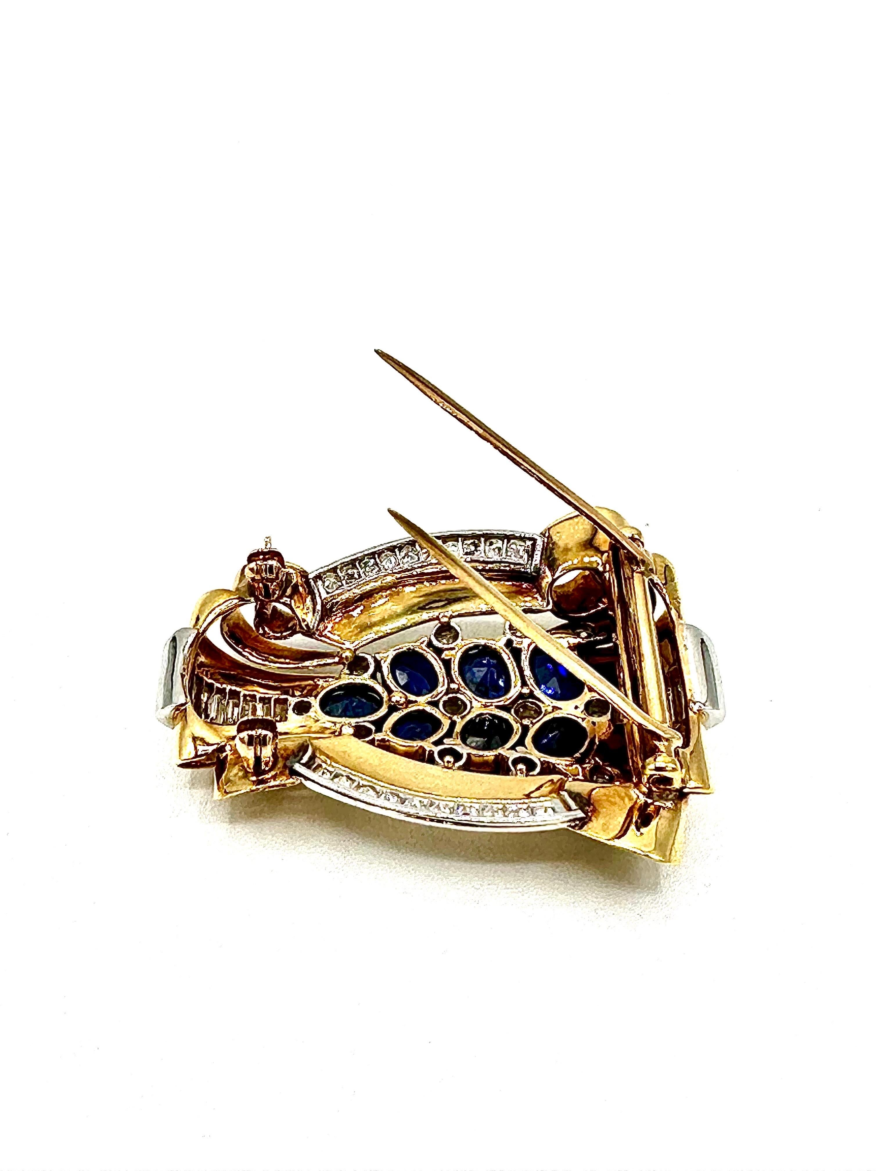 Tiffany & Co. Retro Brosche aus 18 Karat Gelbgold mit Saphiren und Diamanten im Angebot 1