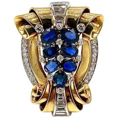 Tiffany & Co. Retro Sapphire and Diamond 18K Yellow Gold Brooch