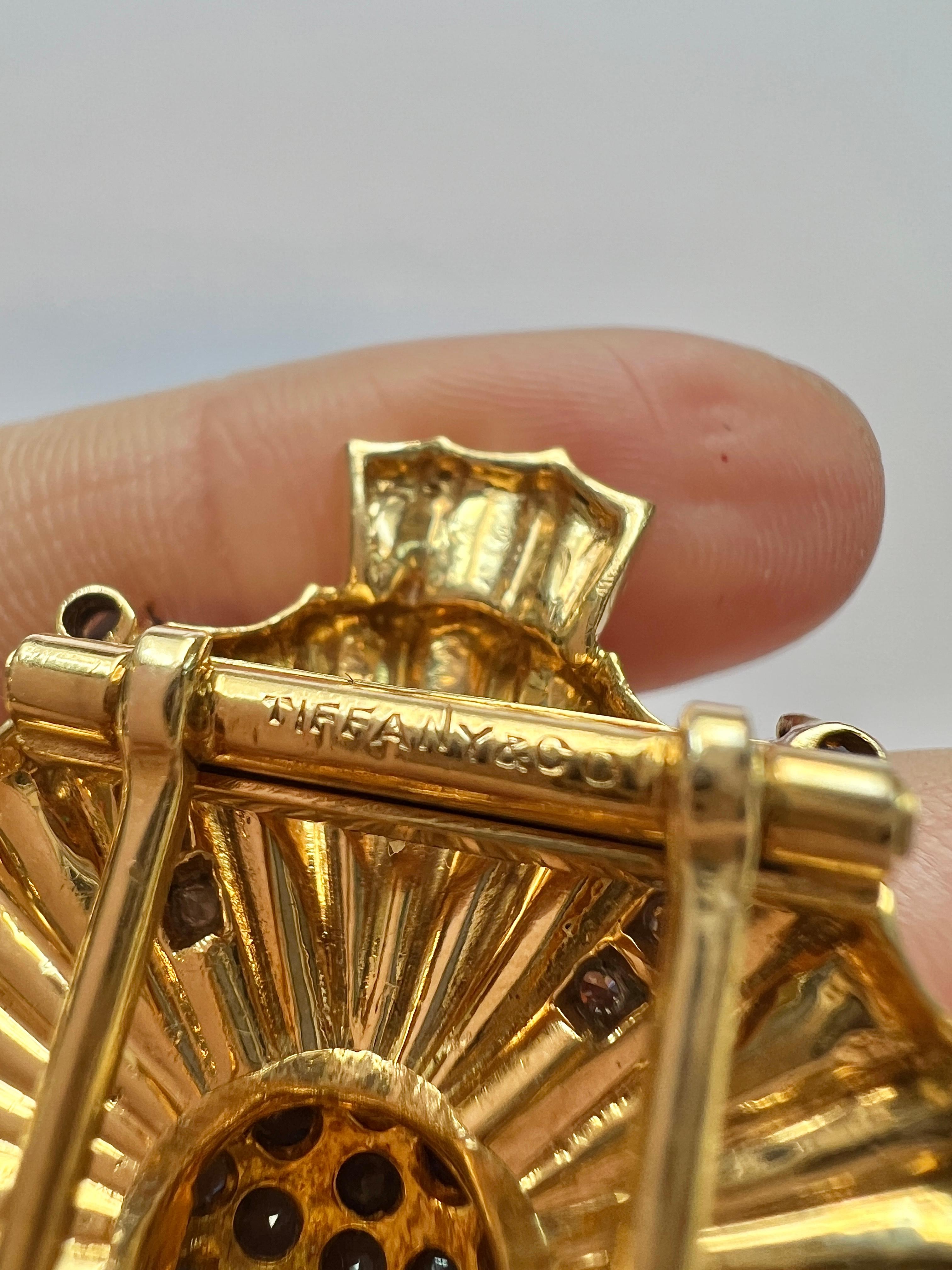 Tiffany & Co Retro Sapphire Diamond Gold Large Brooch In Excellent Condition For Sale In New York, NY