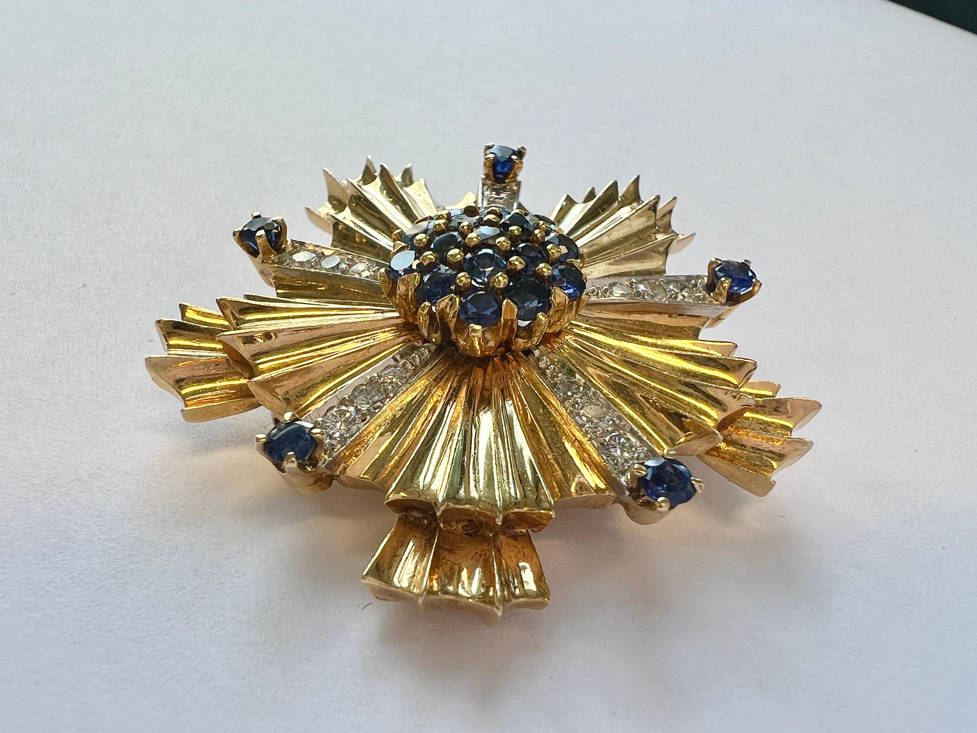 Women's Tiffany & Co Retro Sapphire Diamond Gold Large Brooch For Sale