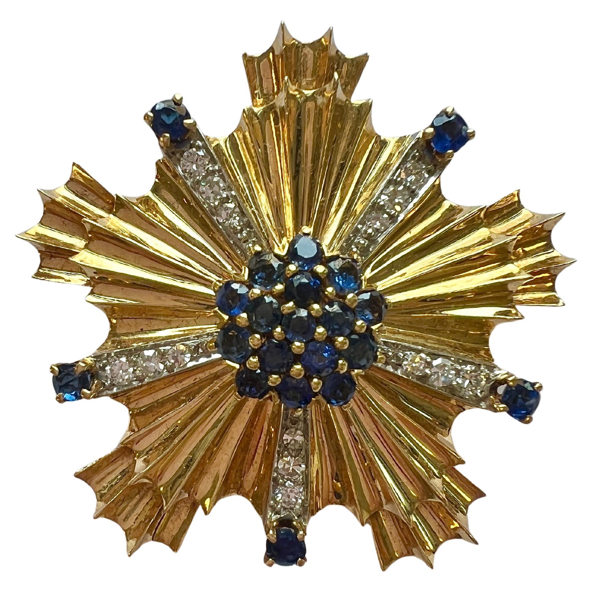 Broche grande Tiffany & Co Retro Zafiro Diamante Oro